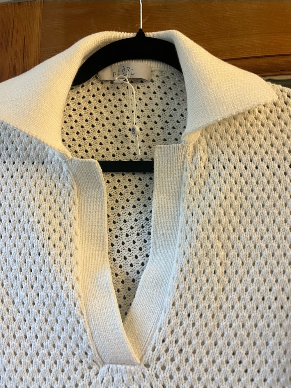 Pearl by Lela Rose Cream Open-Weave V-Neck Sweater Dress